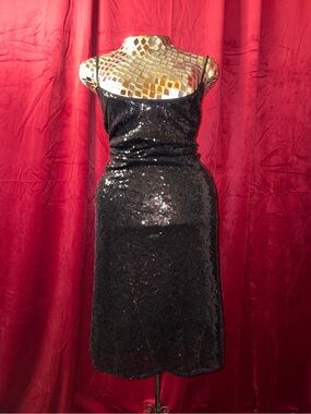 bebe Black Sequin Midi Slip Dress